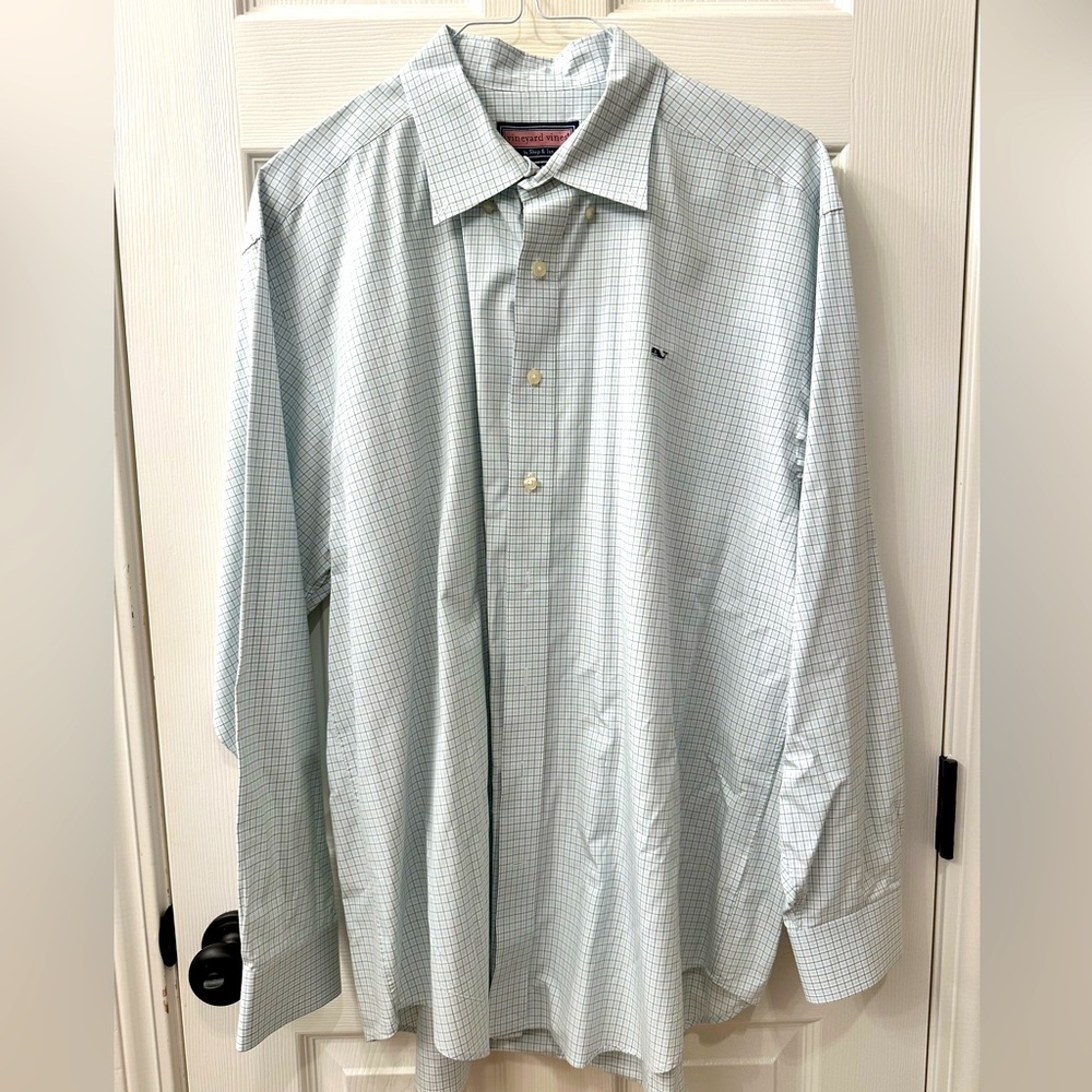VINEYARD VINES Green & Blue Plaid Checkered Long Sleeve Whale Shirt Button Down